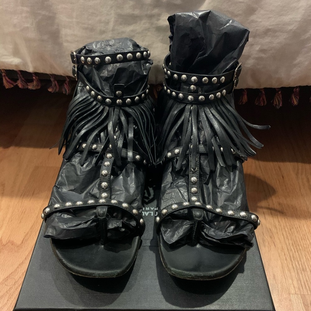 Saint Laurent Black Fringe Sandals sz 39 / 8.5 9 - Picture 2 of 10